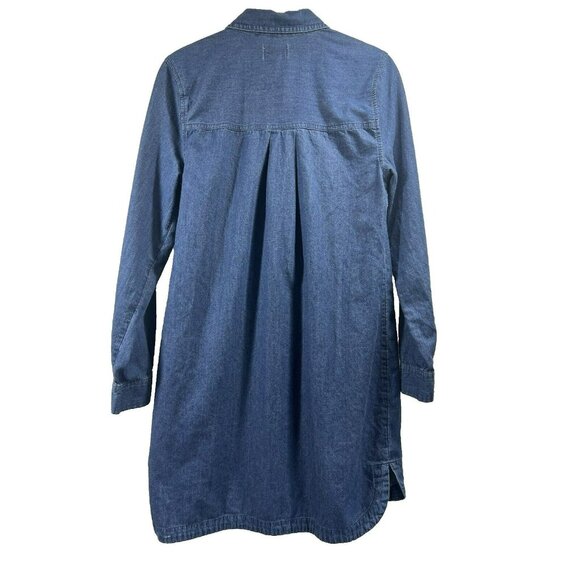 Old Navy Women's Shirt Dress Small Blue Denim Chambray Long Sleeve Cotton Pocket - Picture 7 of 8